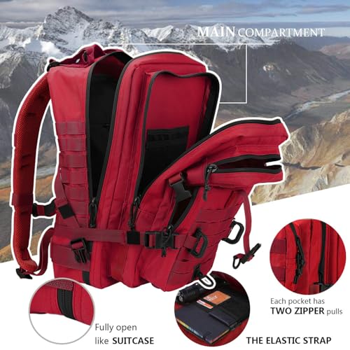 Hannibal Tactical MOLLE Assault Backpack, Tactical Backpack Military Army Camping Rucksack - color: Red