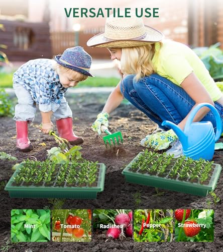 Seed Starter Tray, 80-Cells Seedling Starter Trays with Grow Light and Humidity Dome, Reusable Seed Germination Kit for Indoor Gardening Seed Starting (2 Pack, Green Base)