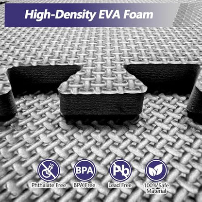1/2 inch Thicked Gym Floor Mats (20 Sq Ft), 20 Tiles 12.6X12.6in High Density EVA Foam Gym Flooring for Home Gym, Weightlifting, Kids Play Area, Non-Slip, Free Splicing. - size: 48 Sq Ft(12 Tiles)