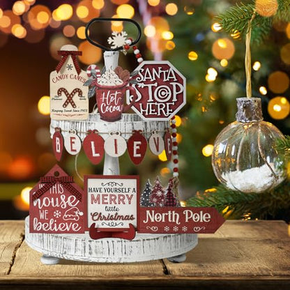 Smile Christmas Indoor Decoration, Tiered Tray Decor Set Wooden Centerpiece, We Believe Tabletop Wooden Decoration for Xmas Home - style: Christmas Rustic
