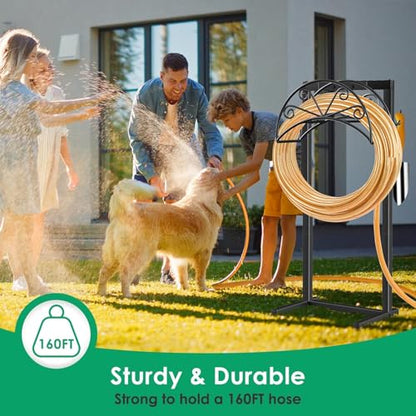 TomCare Garden Hose Holder Heavy Duty Water Hose Holder Holds 160 FT Hoses 4 Spikes Hose Reel Freestanding Hose Hanger Sturdy Hose Storage Stand for Outside Yard Lawn