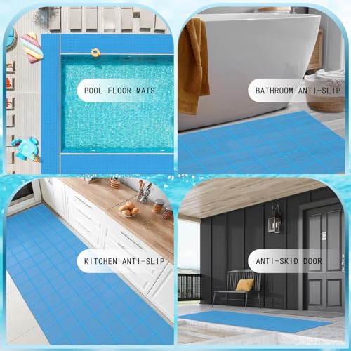 Pool Mat Non Slip Drainage Mats Swimming Pool Floor Deck Mats Rugs PVC Splash Mesh Hollow Doormat Roll for Outdoor Indoor Patio Restaurant Garage Kitchen Bathroom Safety(3 x 10 ft,Blue)