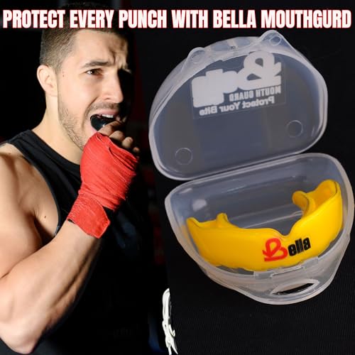Bella Mouth Guard for Kids, Boxing, MMA, Football & Martial Arts – Shock Absorbing Sports Mouthguard for Teeth Protection – Comfortable Breathable Athletic Gum Shield for Youth Junior (Yellow, Kids)