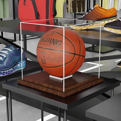 VGMiu Basketball Display Case with Wood Base Clear Acrylic Basketball Case - size: Basketball Case