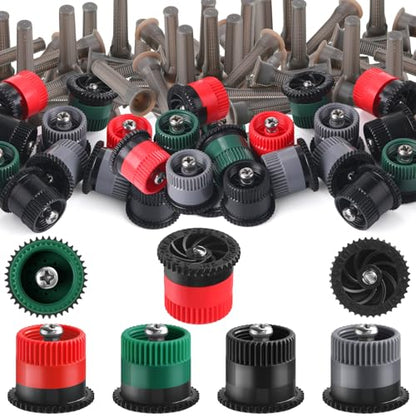 Honoson 60 Pcs Variable Arc Nozzle Radius High Efficiency Replacement Pop up Sprinkler Sprayer Head Compatible with Rainbird, Hunter Orbit Pop-up Sprinkler (10/12/15/17 Van,Red,Green,Black,Gray) - color: Red, Green, Black, Gray, size: 10/12/15/17 Van