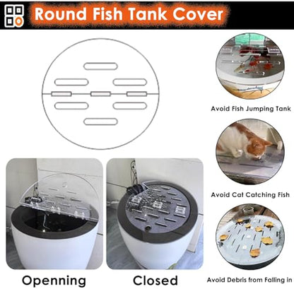 Cat Proof Fish Tank Top Cover, Clear Acrylic Lid for Round Aquarium, Cuttable Terrarium Anti-Jump Hood with Hole & Hinges, Folding Flip-top(Outer Dia-16.0in/40.6cm) - size: Outer Dia-16.0in/40.6cm