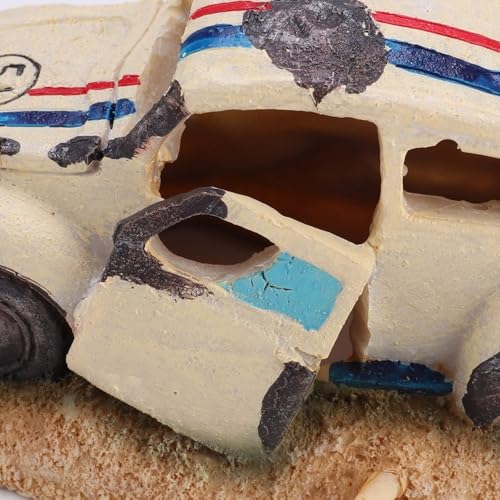 Simulation Resin Sedan Car Aquarium Ornament Heavy Base Design Fish Tank Decor with Multiple Holes for Fresh Saltwater