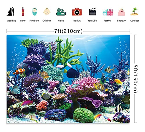 7x5ft Oean Underwater Photo Backdrop Ocean Fish Coral Submarine Decorations Water Background Under The Sea Aquarium Diving Holiday Baby Shower Birthday Party Seabed Decor