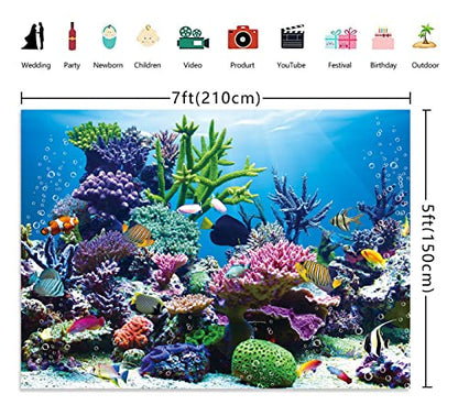 7x5ft Oean Underwater Photo Backdrop Ocean Fish Coral Submarine Decorations Water Background Under The Sea Aquarium Diving Holiday Baby Shower Birthday Party Seabed Decor