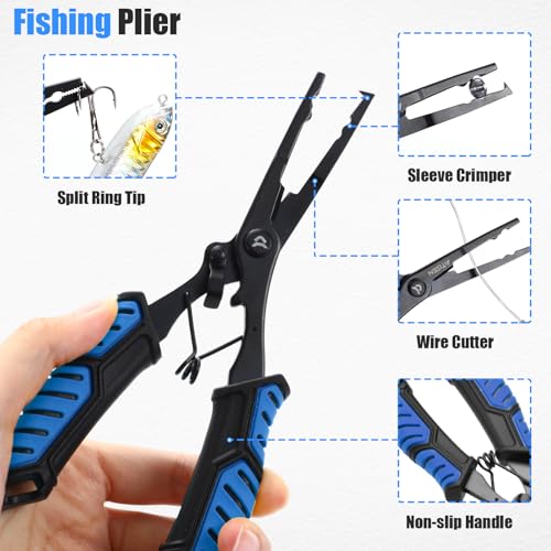 3 Pcs Fishing Tool Kit, Fishing Landing Net with Telescoping Pole Handle, Fish Plier with Sheath, Fish Lip Gripper for Freshwater Extend to 30-56 Inches, Gear Gifts for Men Women