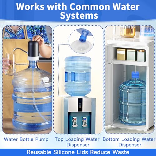 5 Gallon Water Jug Cap, 3 Pack Reusable Silicone Caps, Fits Most 2–5 Gallon Water Bottles with 2.16" (55mm) Opening, Helps Reduce Spills for Refill Transport, Water Coolers & Bottle Pumps