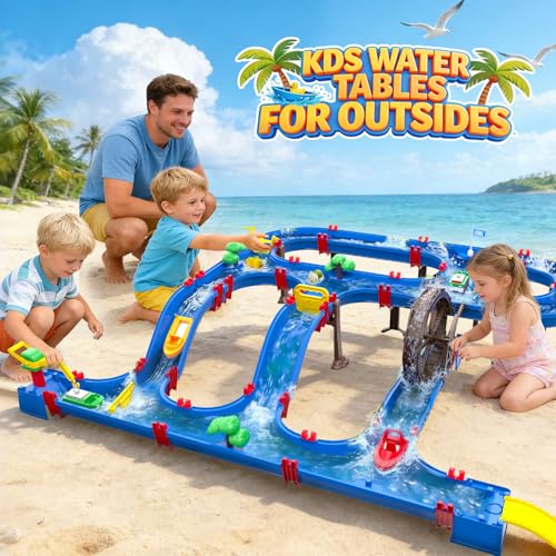 VATOS Double-Tier Watermill Summer Toy, 120 PCS DIY Water Table Toys for Kids, Girls, Boys 4-6 Years, Outdoor Water Toys Backyard, Beach, Balcony, Garden Fun Water Playset for Kids Pets