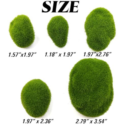 TIHOOD 50 PCS 5 Size Artificial Moss Rocks Decorative, Green Moss Balls,Moss Stones, Green Moss Covered Stones, Fake Moss Decor for Floral Arrangements, Fairy Gardens and Crafting