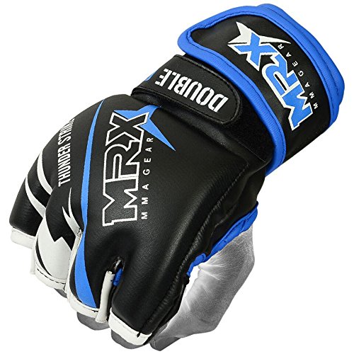 MRX MMA Grappling Gloves for Men Martial Arts Training Fighting Bag Glove Cage Fight Mitts - color: Black/Blue, size: Small
