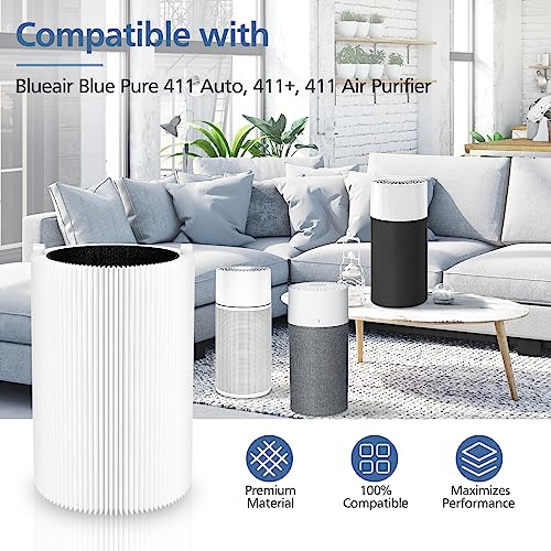 Blue Pure 411 Replacement Filters Compatible with Blueair Blue Pure 411 Genuine, 411+, 411 Auto and MINI Air Purifier, Include 2 Particle and 2 Activated Carbon
