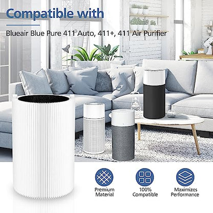 Blue Pure 411 Replacement Filters Compatible with Blueair Blue Pure 411 Genuine, 411+, 411 Auto and MINI Air Purifier, Include 2 Particle and 2 Activated Carbon