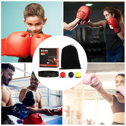 Boxing Reflex Ball, Boxing Ball Headband, Adjustable Head-Mounted Strength Training Boxing Balls Set, Reaction Ball for Adults Kids Gift Courtyard Gym Home Beginners Advancers