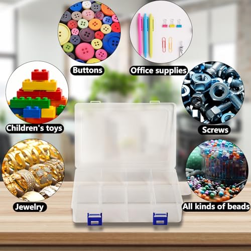 Plastic Organizer Box with Dividers 2-Pack, Clear Bead Storage Organizer, Adjustable Compartments for Small Parts, Bead Storage Containers for Crafting, Jewelry, Sewing, DIY Accessories