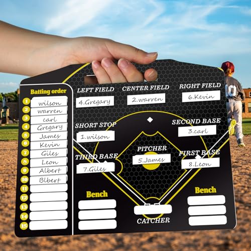 Engrowtic Magnetic Baseball Lineup Board for Dugout Metal Baseball Coaching Clipboard Softball Coaching Equipment with 30 Pcs Lineup Cards 2 Pcs Strong Clips and Erasable Pen for Batting (Black) - color: Black
