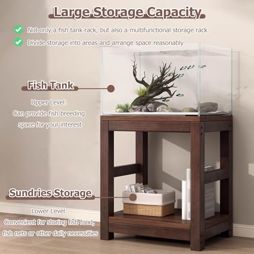 20 30 40 55 70 Gallon Long Aquarium Stand - Reptile Breeder Turtle Terrarium Stand Rack - 70cm Tall Aquarium Stand Furniture/Double Fish Tank Stand with Shelf（Brown-lxwxh-31.5x17.7x27.5）