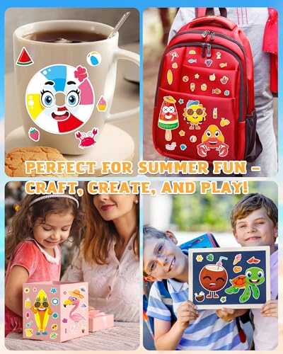 48 Sheets Summer Fun Make-a-Face Sticker Set for Kids – Create Your Own Faces with Beach, Tropical & Animal Stickers – Ideal Summer Crafts, Party Favors & Creative Activities - style: Summer Vibe