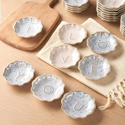 Ceramic Soy Sauce Dish, 2 Oz Beige Dipping Bowls Set, Small Serving Bowls, Set of 2 Mini Dip Plates for Side Dishes, Ketchup, Appetizer, Soy, Vinegar, Sushi, BBQ, Party, Condiments (Q)