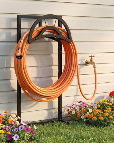 Garden Hose Holder with 5 Prongs, Heavy Duty Water Hose Holder Stand, Holds 150ft Hose, Metal Water Hose Holder for Outside, Yard, Lawn, Patio, Black TCJ91BB