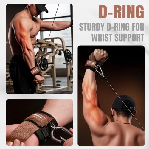 MANUEKLEAR 2 Size Gym Lifting Straps with D Rings for Cable Machine - color: Brown