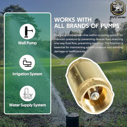 Check Valve with Backflow Prevention, Universal 1-1/4 inch One-Way Female Pipe Thread, Lead-Free Brass Construction, 1.25'' FNPT × 1.25'' FNPT