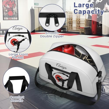 Custom Name Taekwondo Karate Duffle Bag for kids Girls - Personalized Martial Arts Gear Bag, Water-Resistant Sparring Equipment Bag, Taekwondo White - color: Taekwondo White