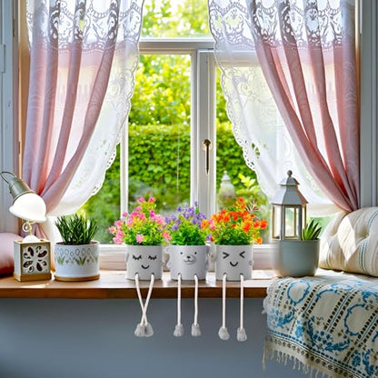 3 Packs Cute Fake Plants, Kawaii Artificial Potted Plants for Table Desk Home Bedroom Bathroom Office Shelf Office Wall Room Farmhouse Decor Artificial Plants B