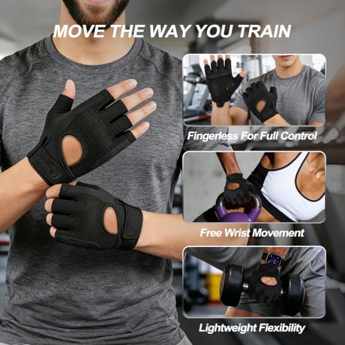 Workout Gloves for Men Women, Weight Lifting Gloves with 5MM Padded Palm, Non-Slip Gym Gloves, Fingerless Breathable Fitness Gloves for Training, Exercise, Pull Ups - size: X-Large