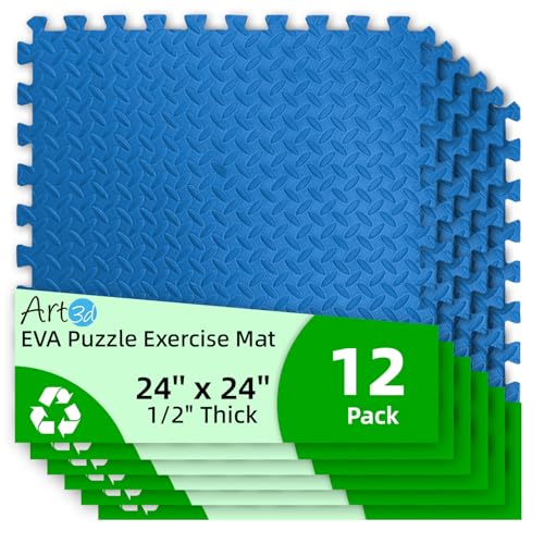 Art3d 12-Pack 24"x24" EVA Interlocking Exercise Mats,48 Sq.Ft,Blue - color: Blue, size: 48 Sq Ft