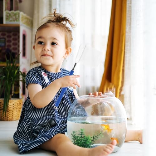 Garneck Aquarium Shrimp Net with Extendable Adjustable Handle, Fine Mesh Fish Tank Scoop for Pond and Nano Shrimp, Blue 3D Crystal Small Fish Fry Catcher with Hook