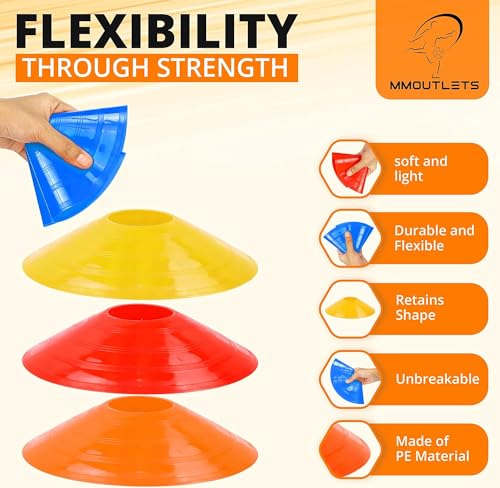 Soccer Training Cones Set, 75/50/25 Pack with Strap Holder & Carry Bag - color: Neon