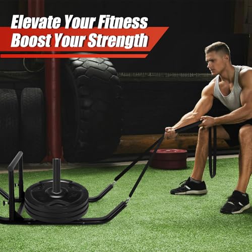 GADFISH Workout Fitness Sled, Weighted Sleds Push Gym Equipment for Adults & Kids, Compatible with 1" & 2" Weight Plates, Multi-Purpose Sled for Outdoor or Home Fitness Training - size: Large-Size