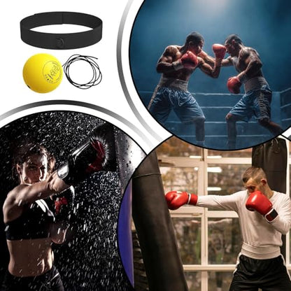 Boxing Reflex Ball Funny Head-Mounted Adjustable Breathable | Home Boxing Reflex Ball Punching Game for Men Women Adults Beginner Workout Exercise Relief Fitness MMA - color: Yellow