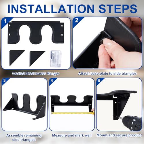 Zonon Wader Hanger Steel Boot Hanger Wall Mount - color: Black, size: 1 Pair