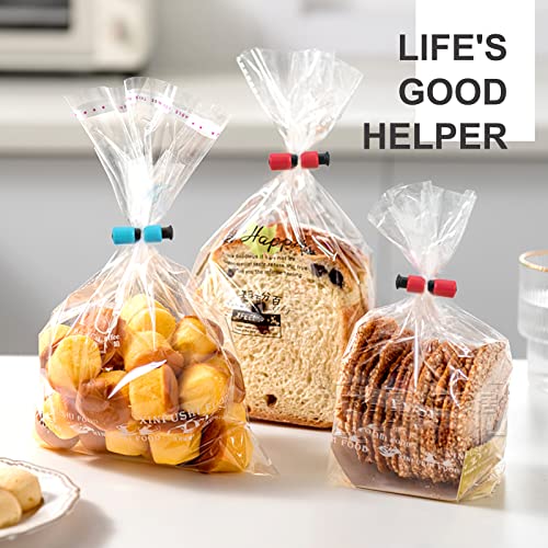 24 Pcs Bread Bag Clips Value Set Grade Food Bag Squeeze Clips Food Fruit Bread Bag Cinch Non-Slip Grip Sealer Rubber Pads or Lid on Bottom, Easy To Squeeze Lock Release, 12 Blue & 12 Red Clips - color: 24pcs