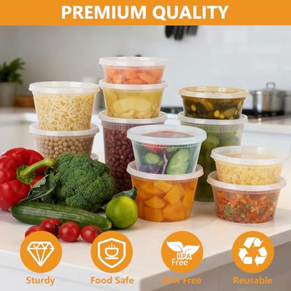 72 Sets (144-Piece) Deli Containers with Lids, 32/16/8 oz X 24 Set Each, Leak-Proof & BPA Free Airtight Takeout Plastic Food Storage Containers for Soup, Meal Prep,Microwave/Freezer Safe - size: 32/16/8 oz X 24 Set