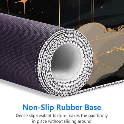 Black Gold Celestial Desk Mat - Extended Gaming Mouse Pad with Stitched Edge Non-Slip Base - 31.5"x11.8" - color: Black Gold Celestial_012, size: 11.8" x 31.5"
