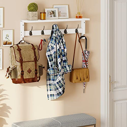 AMBIRD Coat Rack Wall Mount with Shelf, 28.9 Inches Coat Hooks Wall Mounted with 5 Hooks, Hat Wall Hooks for Hanging in Entryway, Living Room, Bathroom, Bedroom (White, 28.9 * 4.5 inches) - color: White, size: 5 Hooks 28.9" L