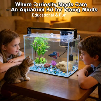 3.2 Gallon Fish Tank, Nano Nature Aquarium,Small Aquarium Starter Kit,Ultra-Clear Rimless Desktop Small Aquarium with Filter,Light,Rainforest Sand,Rock for Betta,Shrimp,Goldfish,Clear Glass
