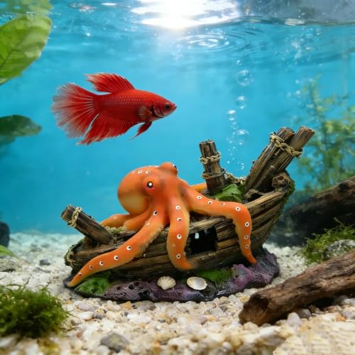 Small Octopus Fish Tank Decoration, Cute Resin Aquarium Ornament, Ideal Gift for Fish Farming Enthusiasts & Aquarists, Safe for Freshwater Saltwater Tank Landscaping