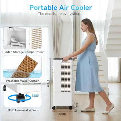 Portable Air Conditioners,3-in-1 Evaporative Cooling Fans that Blow Cold Air, 4 Modes 3 Speeds, 120°Oscillation, LED Display, 12H Timer, Windowless Portable AC w/ 8L Tank & Remote for Home Bedroom
