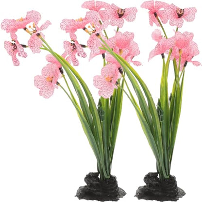 Didiseaon 2 Pcs Fish Tank Plants, Artificial Aquarium Flower Decor, Plastic Desktop Fake Plant Accessories for Betta Turtle Enclosure