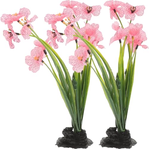 Didiseaon 2 Pcs Fish Tank Plants, Artificial Aquarium Flower Decor, Plastic Desktop Fake Plant Accessories for Betta Turtle Enclosure