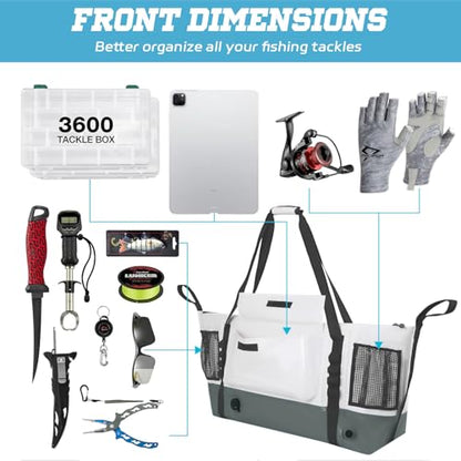 Insulated Fish Cooler Kill Bag with Flat Bottom-26x18 31x14 40x16 50x18 60x20 70x25 Inches Waterproof Fishing tackle Kill Cooler Bag - color: CreamGrey-40x16x10