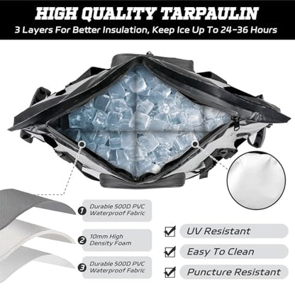 Insulated Fish Cooler Kill Bag with Flat Bottom-26x18 31x14 40x16 50x18 60x20 70x25 Inches Waterproof Fishing tackle Kill Cooler Bag - color: Light Grey-26x18x9