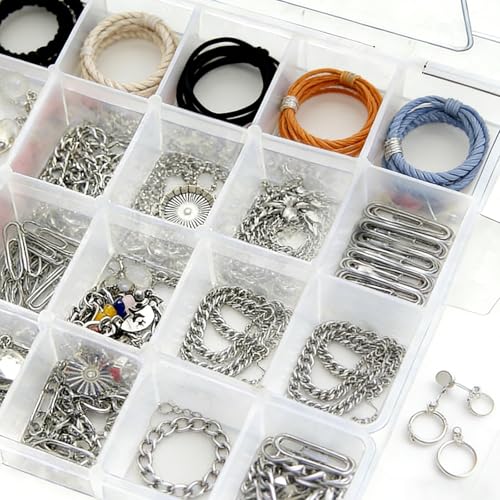24 Grids Plastic Organizer Box with Removable Dividers Clear Multi Compartment Storage Container Small Crafts Organizer Box for Beads Jewelry Tackles Nail Charm Button Sticker (1Pcs)